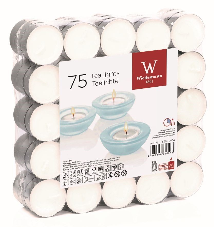 Teelicht weiß 4h H15 Ø37,5 75St