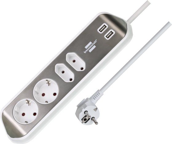 Steckdosenleiste Eck 2xSchuko 2xEuro mit USB-Ladefunktion