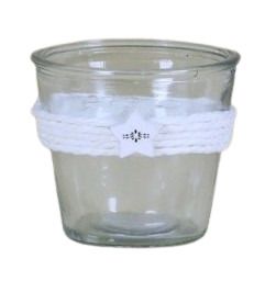 Portavaso vetro con stella bianca Ø11cm H10cm