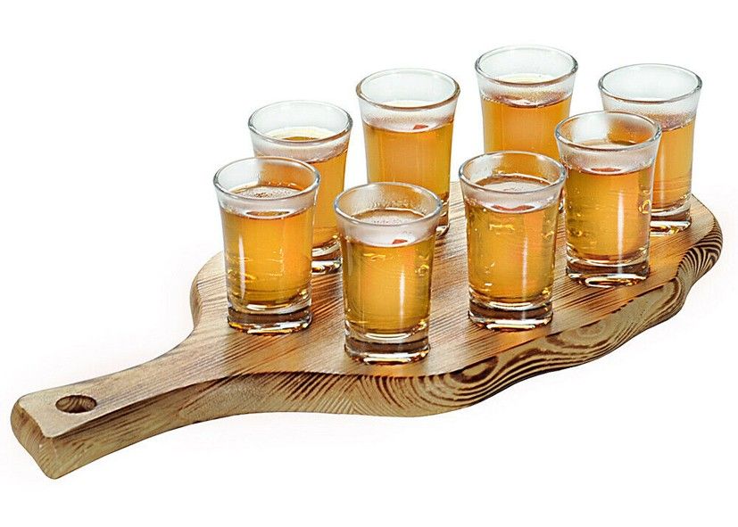 Liquor plate pine wood 8 glasses 40cm