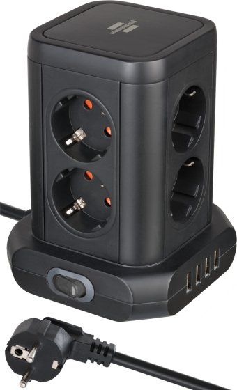 Socket strip tower 8xSchuko 4xUSB 2m 3G1,5
