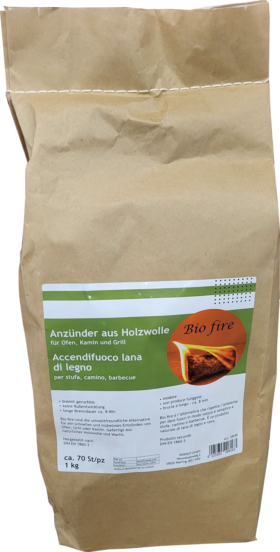 Anzünder Bio Fire Holzwolle 1kg 18Pk/Ka