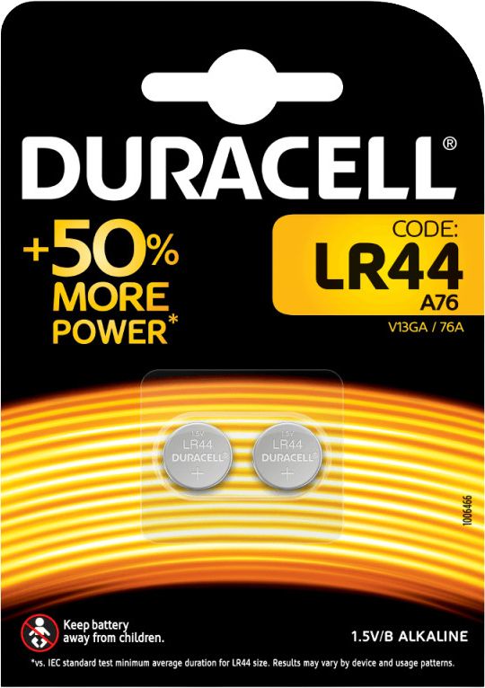Battery Alkaline Duracell LR44 A76 1,5V 2pcs