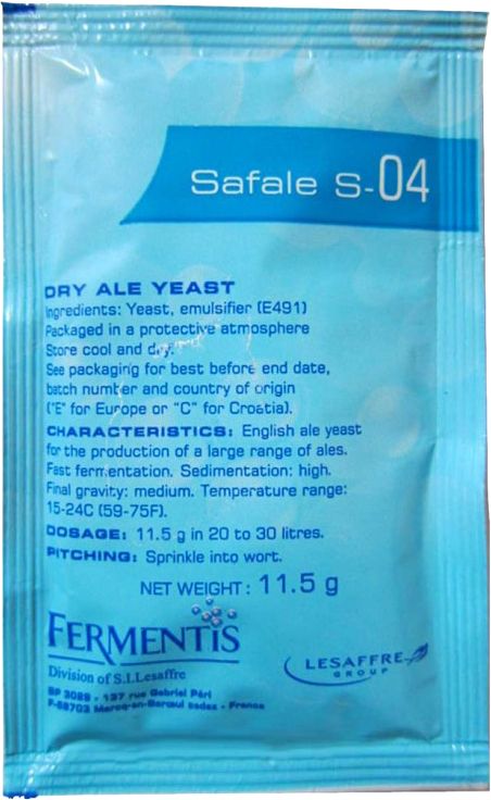 Bier Hefe Fermentis Safale S-04 11gr 15-24°C