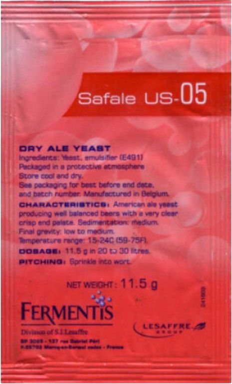 Beer Yeast Fermentis Safale US-05 11gr 15-24°C