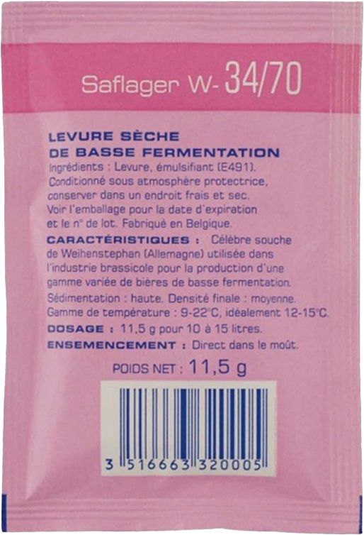 Beer Yeast Fermentis Saflager W34/70 11gr 9-15°C