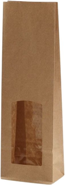 Block bottom bag brown with window 26,5×8,5x5cm