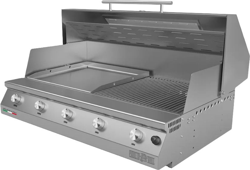 Grill Inox Fry Top 45x100cm 5 fuochi con coperchio