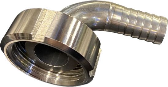 Elbow 90° DIN25 M with union nut x Hose tail 25 s.steel