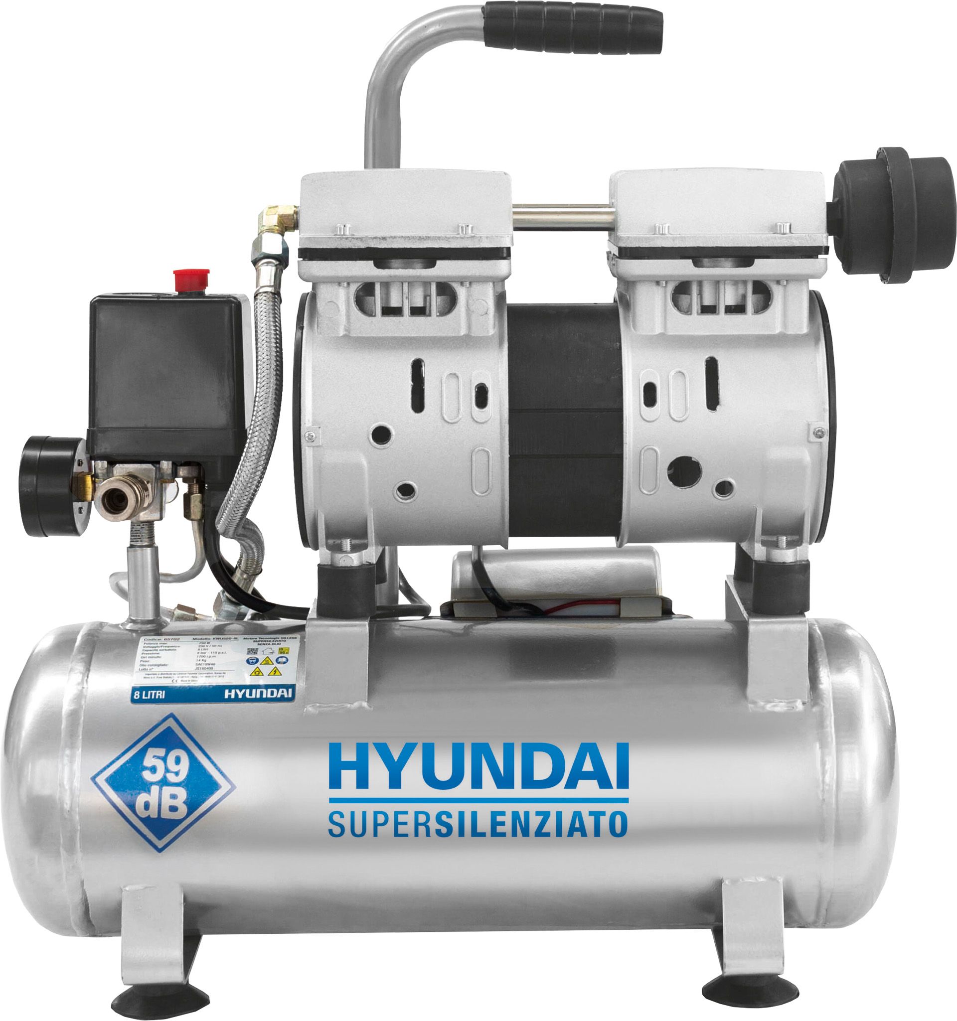 Compressore Hyundai 6lt silenziato 59dB 8bar 160lt/min