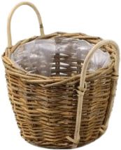 Cesto vimini grezzo con manici legno Ø24cm H15cm