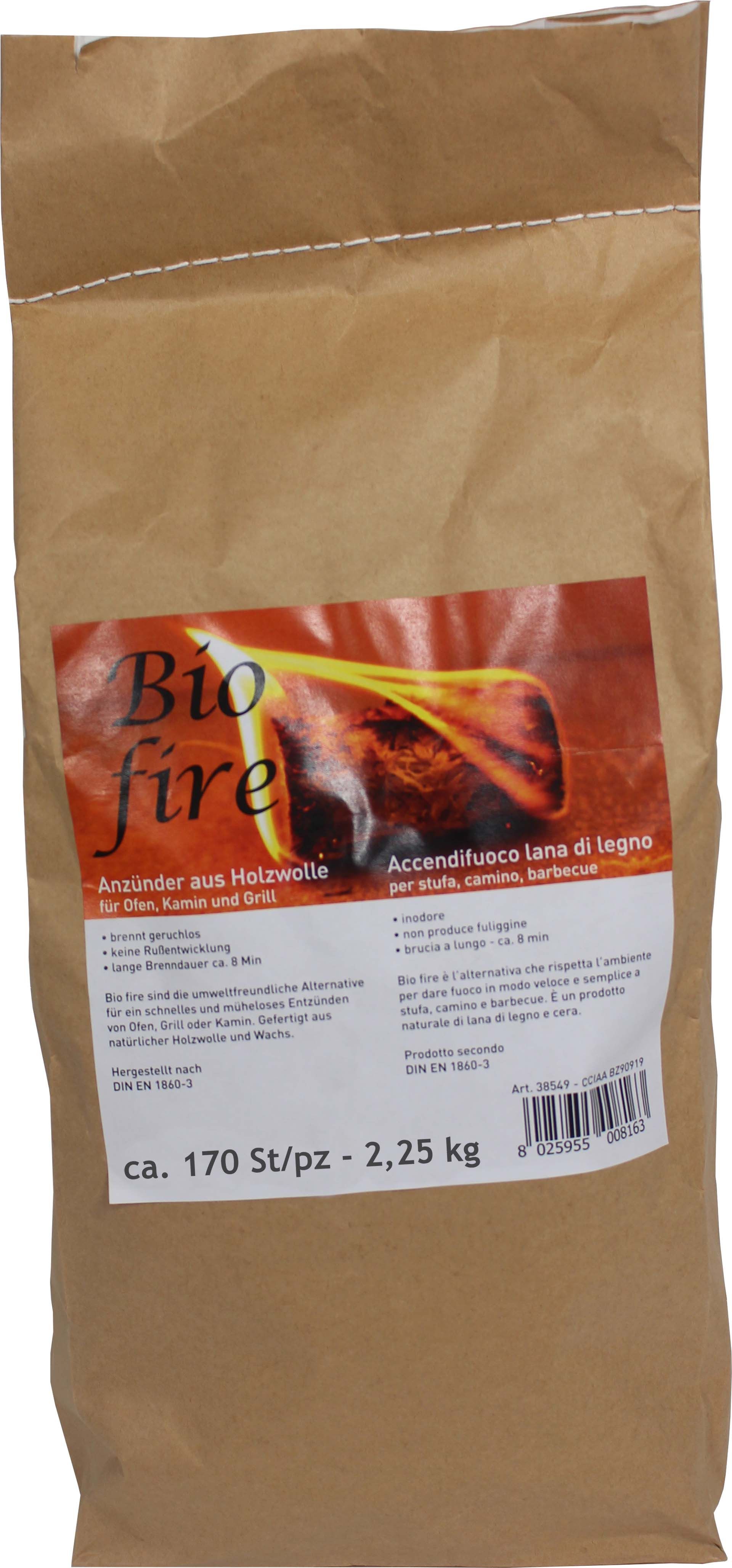 Anzünder Bio Fire Holzwolle 2,25kg 170St/Sack